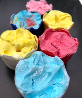 Create a sensory bin filled with shaving cream playdough 