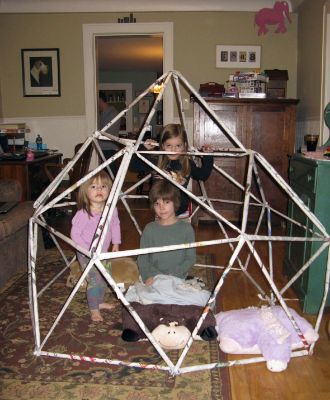 connecting rolled-up newspaper tubes